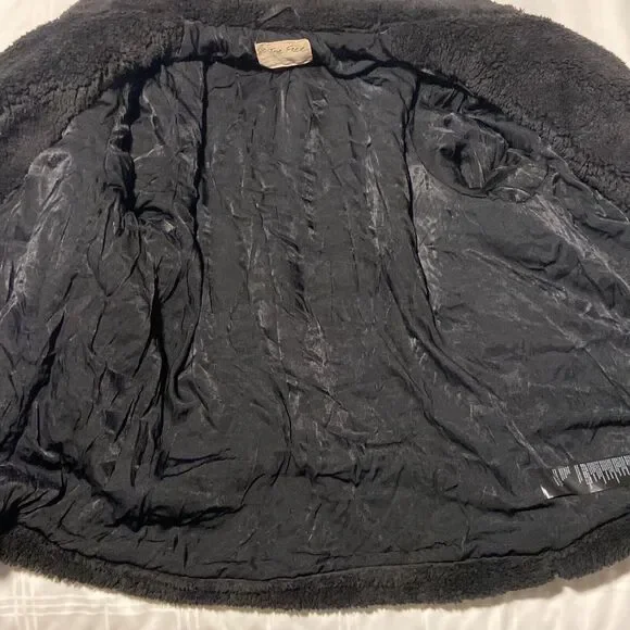 Free People Women's Black Faux Fur Full Zip Cozy Slouchy Moto Jacket Size XL - Picture 5 of 15